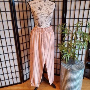 Loft Coral & Black Striped Joggers. Size Medium.